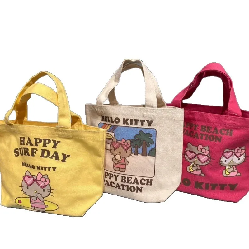 سانريو مرحبا كيتي لطيف سعة كبيرة قماش الكرتون حمل حقيبة حقيبة كتف حقيبة تسوق طالب مكتب عامل بينتو حقيبة التخزين