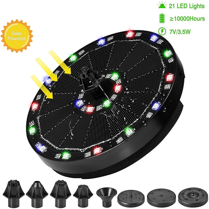 Floating Solar Fountain with Colorful LED Light, Garden Fountain, Bird Bath Solar Panel, Powered Fountain Water Pump, Decoration