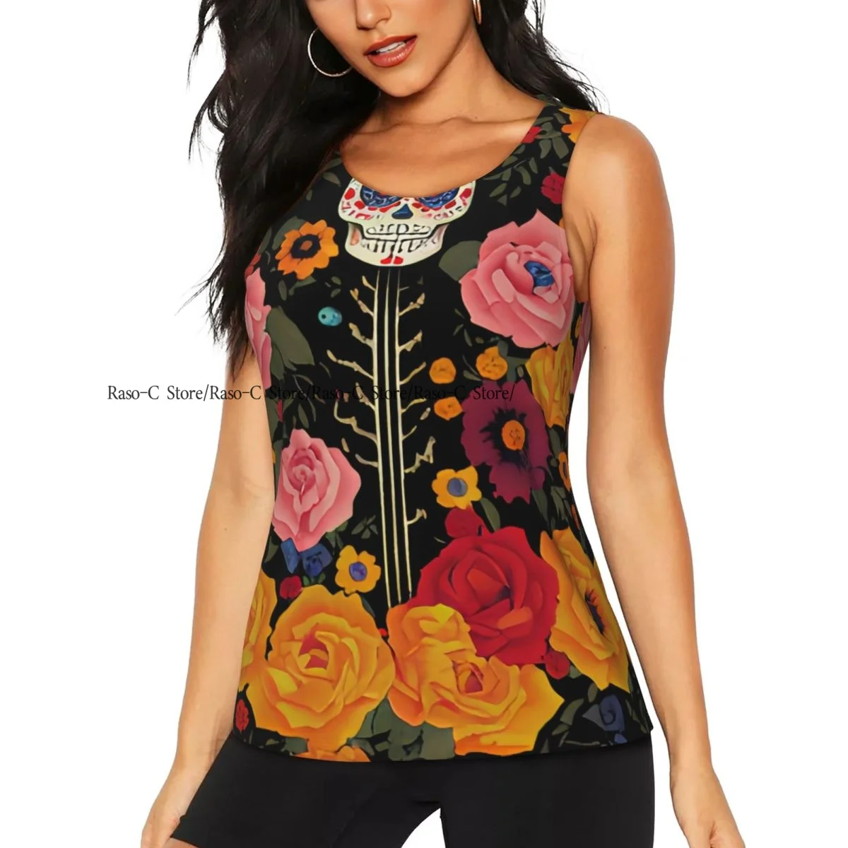 

Женский сексуальный жилет для йоги для фитнеса Dia De Muertos с иллюстрацией, спортивный топ для спортзала, женская майка