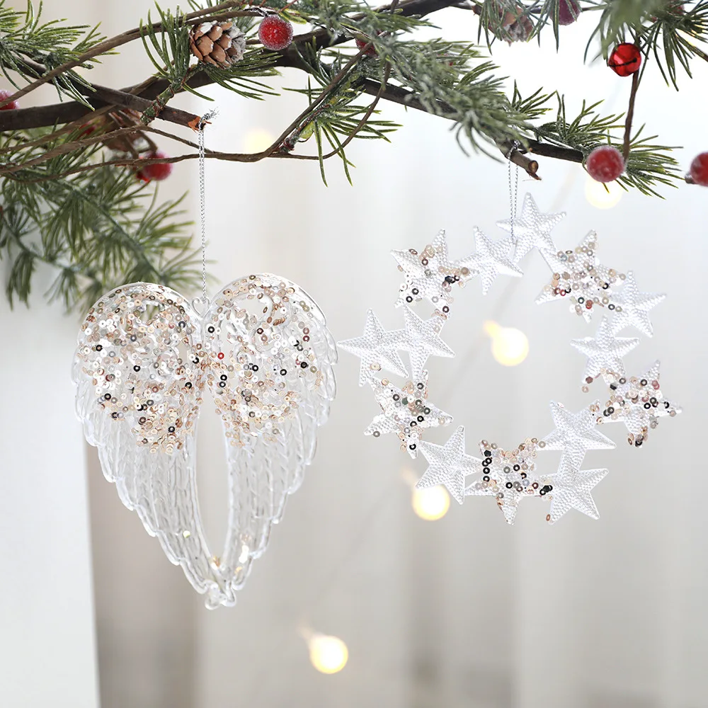 Christmas Tree Acrylic Pendants Snowflake-Shaped  Star Heart-Shaped Pigeon Ornaments Sticky Home Decorations Hanging Festival