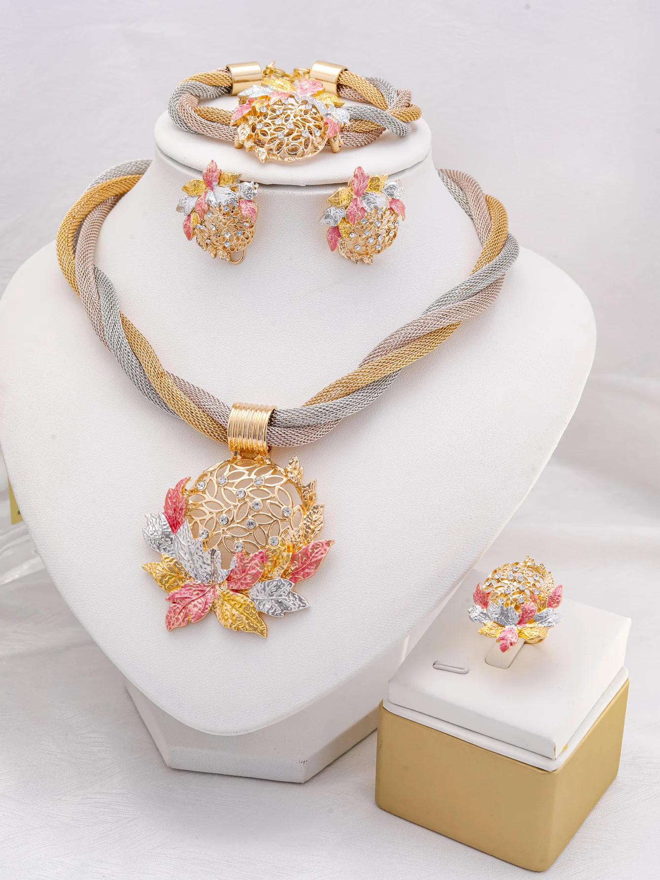 Afrian Jewelry Sets for Women Ethiopian Gold Color Bridal Wedding Colorful Necklace Earrings Indian Costume Jewellery Set
