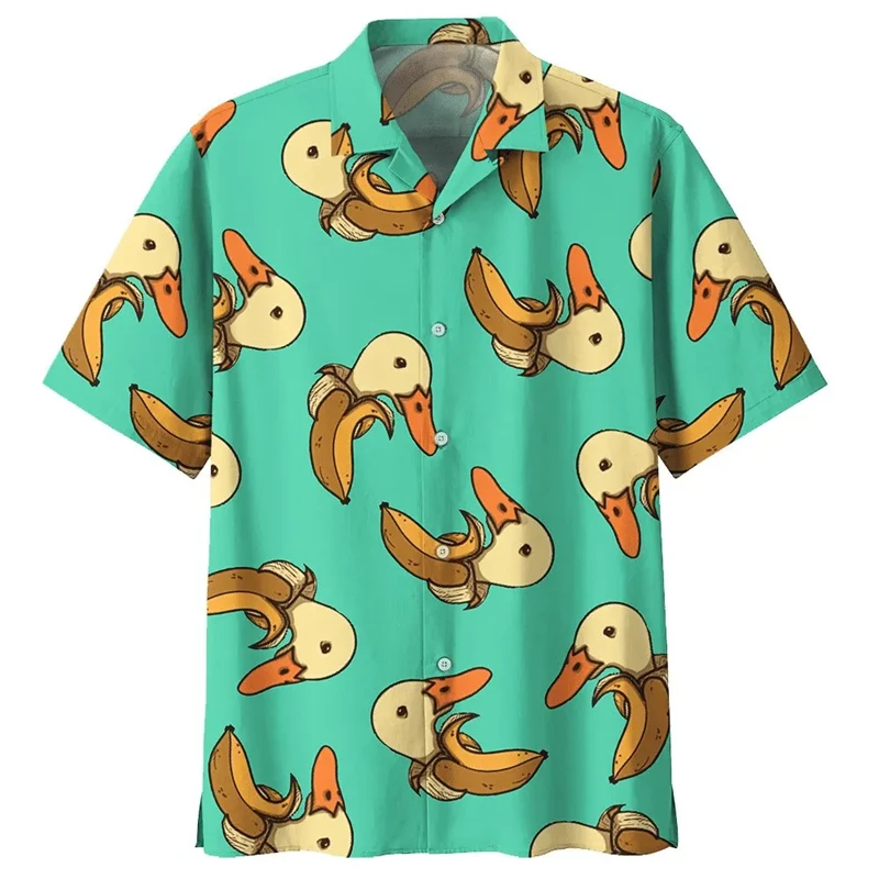 3D Printed Yellow Duck Shirts For Men Clothes Funny Animal Quacker Graphic Blouses Hawaiian Male Short Sleeve Y2k Boy Button Top