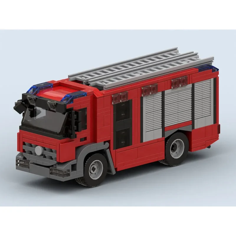 MOC-148852 Red New Small City Fire Truck Building Block Model 579 Parts MOC Creative Boy Kids Birthday Building Blocks Toy Gift