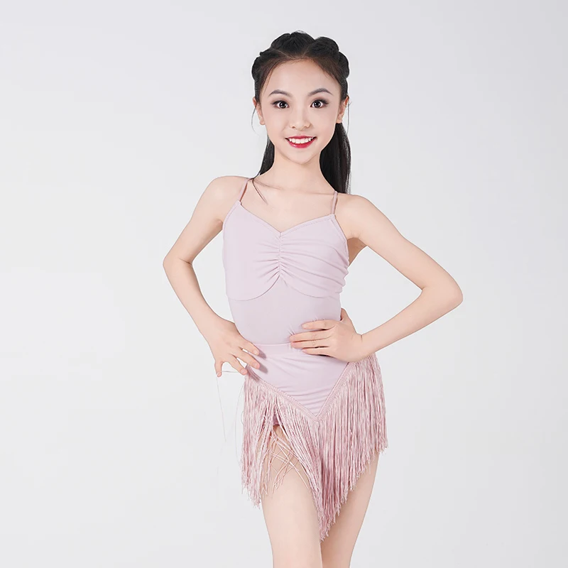 

Children Latin Dance Costume Dancing Performance Clothes Girls Sleeveless Bodysuit Tassels Skirt Set Samba Training Dress XH2985