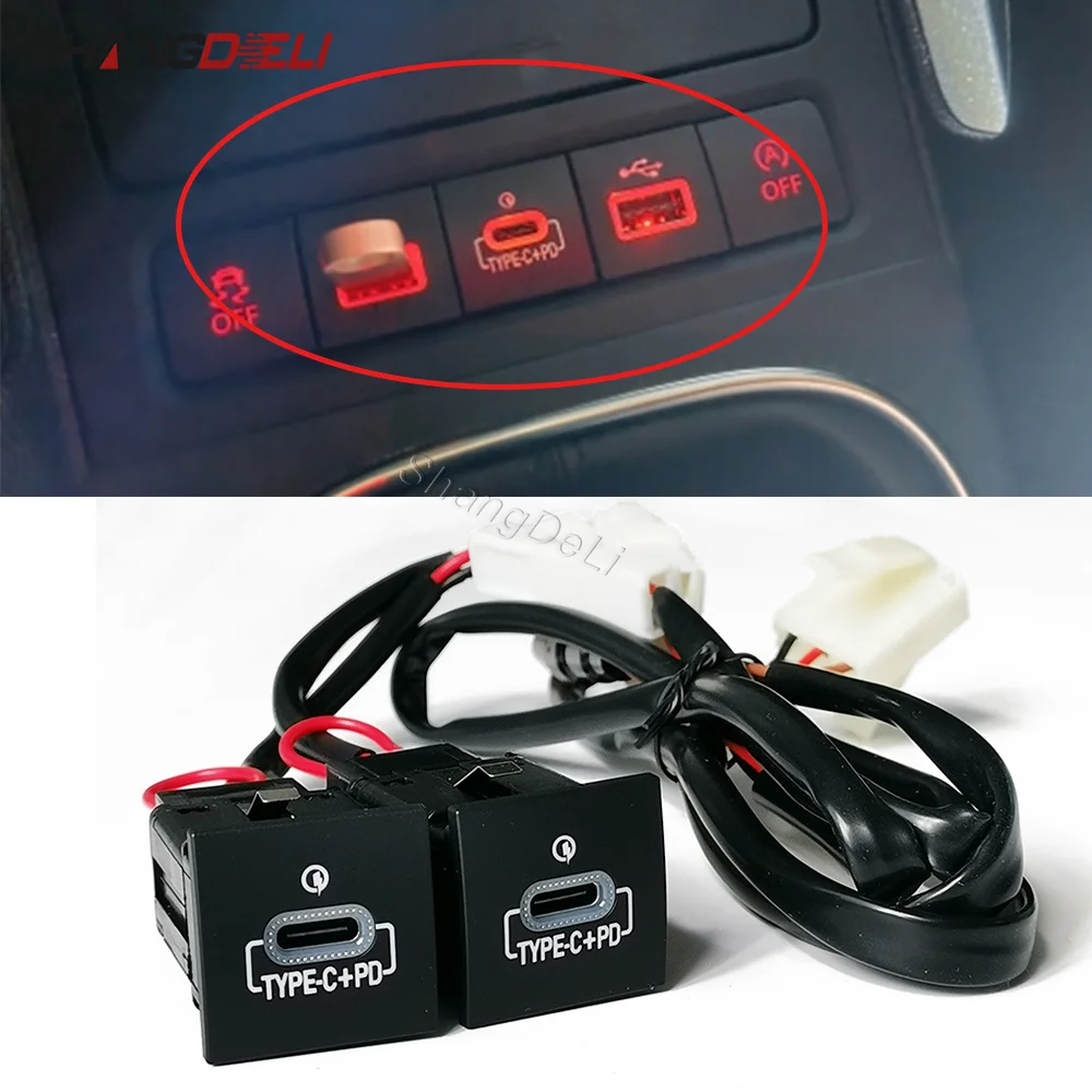 

Автомобильный двойной USB Type C PD Charge QC3.0, адаптер для зарядки телефона, кнопка розетки для VW Golf 6 MK6 Jetta 5 Scirocco 2006-2012
