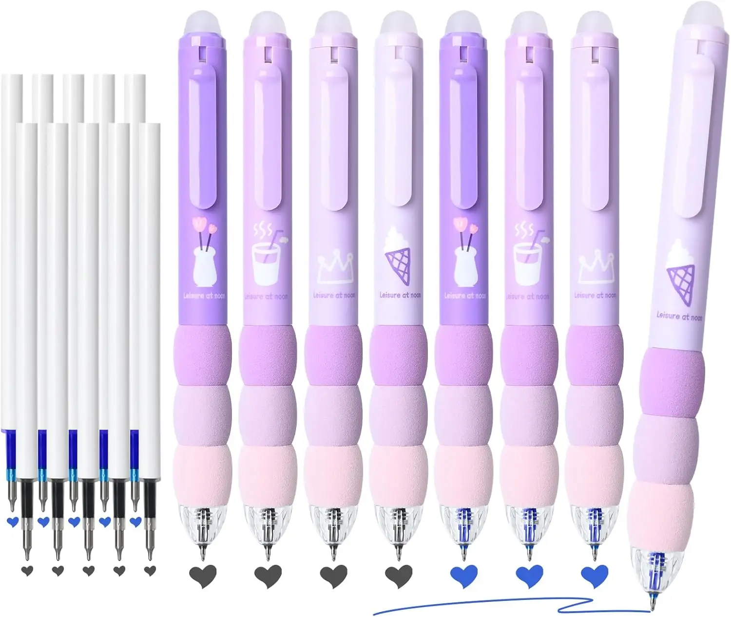 

18Pcs Aesthetic Retractable Erasable Gel Pens Make Mistakes Disappear 8 Pens & 10 Refills Cartoon Smooth Writing Pen 0.5 mm ink