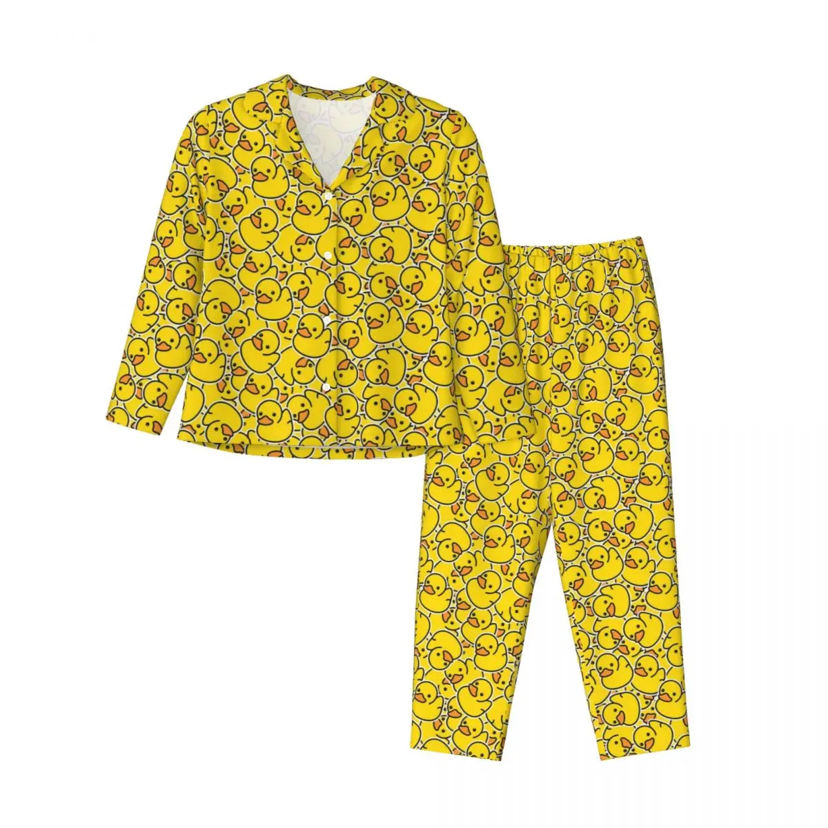 Pajamas Female Yellow Classic Ducks Daily Sleepwear Animal Two Piece Retro Pajama Sets Long Sleeve Elegant Oversize Home Suit