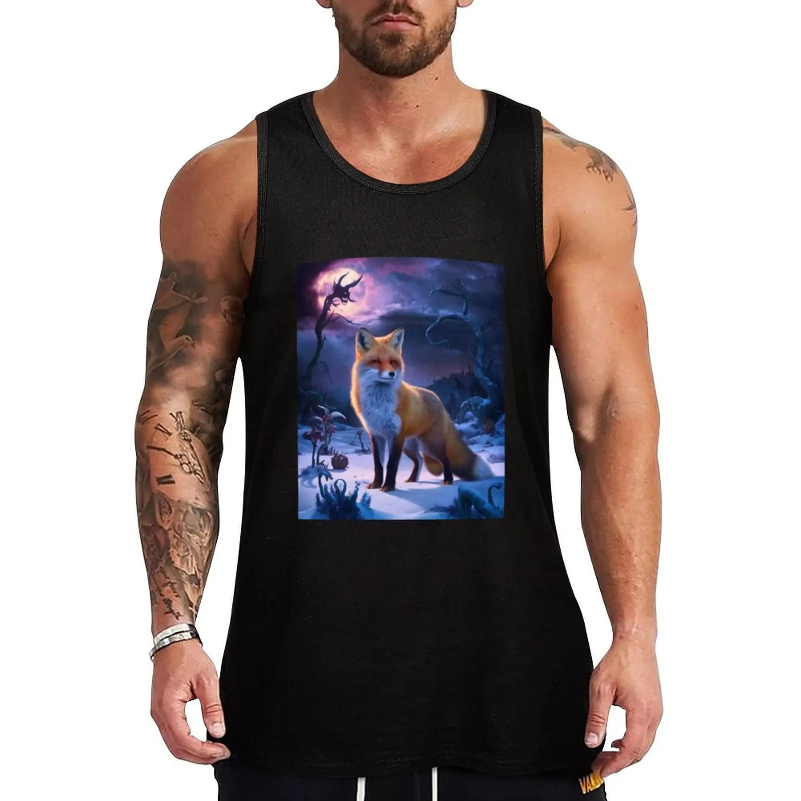 

Fox Portrait. Winter fox, snowy fox, vintage fox, fox painting, Hieronymus Bosch style Tank Top Man clothes for gym