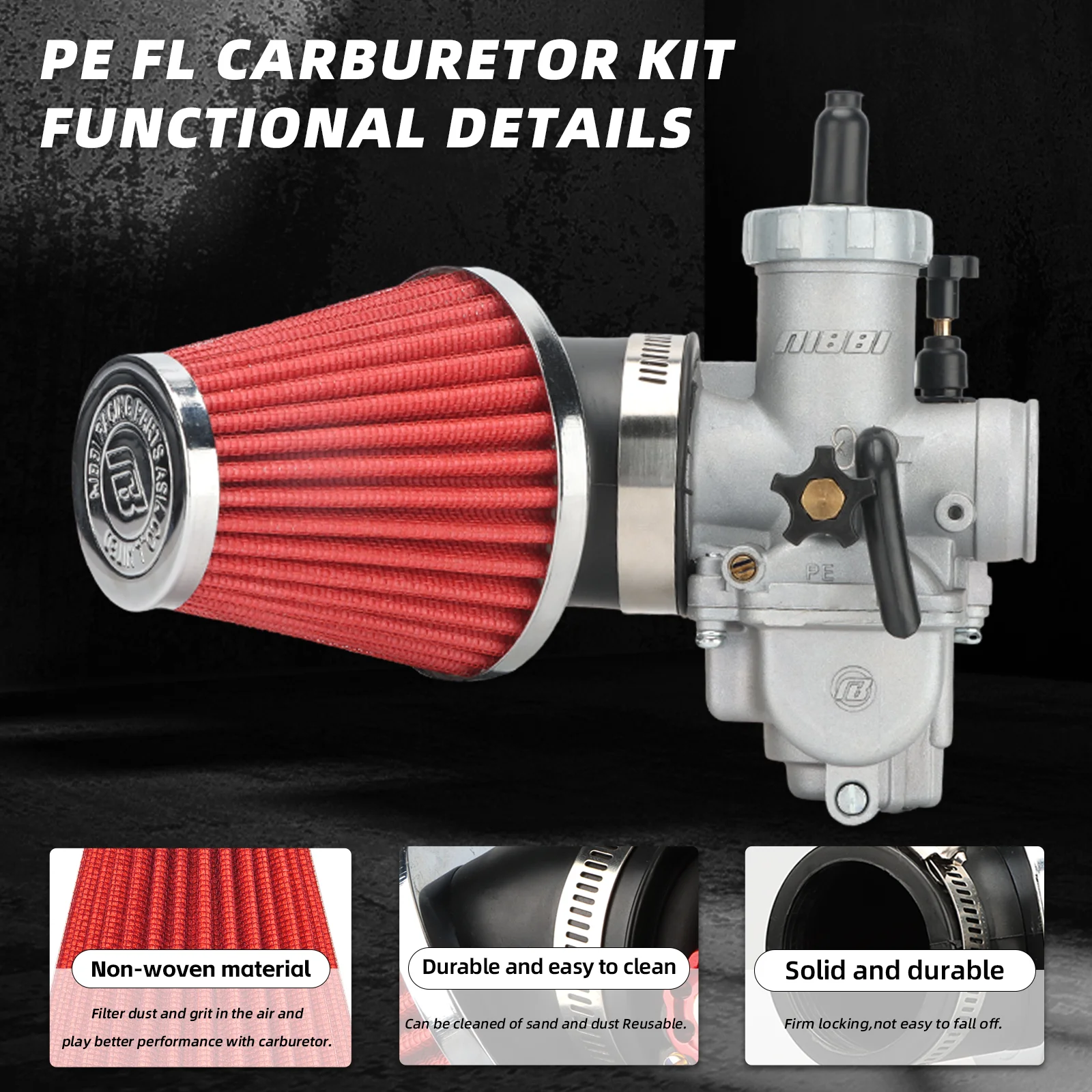 NIBBI Motorrad Vergaser Luftfilter Kit PE24mm/26mm/28mm/30mm Vergaser Mit Carb Jets für Yamaha Suzuki 2T 4T Moto Motor – Detail 2