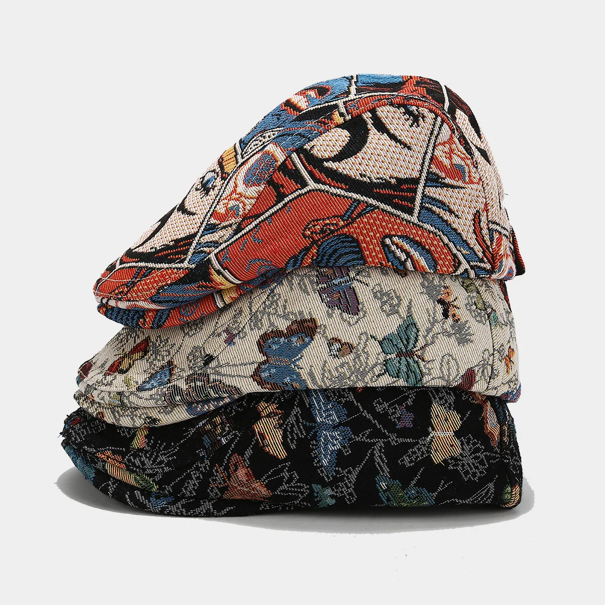 Fashion Vintage Butterfly Full Printing Jacquard Beret European American Leisure Reverse Wearing Newsboy Hat Unisex Artistic Cap