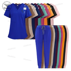 Aesthetic Uniforms Beauty Salon Manicurists Work Clothes Sets Fashion V-neck Shirt Joggers Pants Dental Scrub Veterinary Uniform