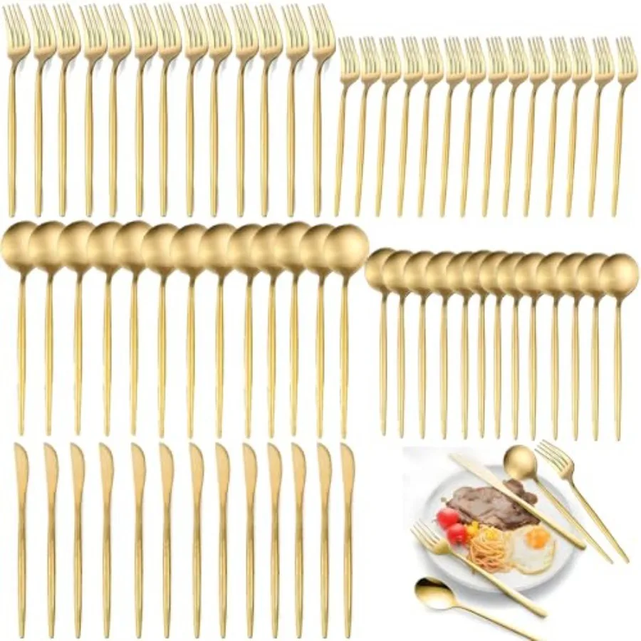 

600-Piece Food Grade Gold Silverware Set, Luxury Flatware Set for 120 - Premium Stainless Steel Cutlery Set with Spoons Forks K