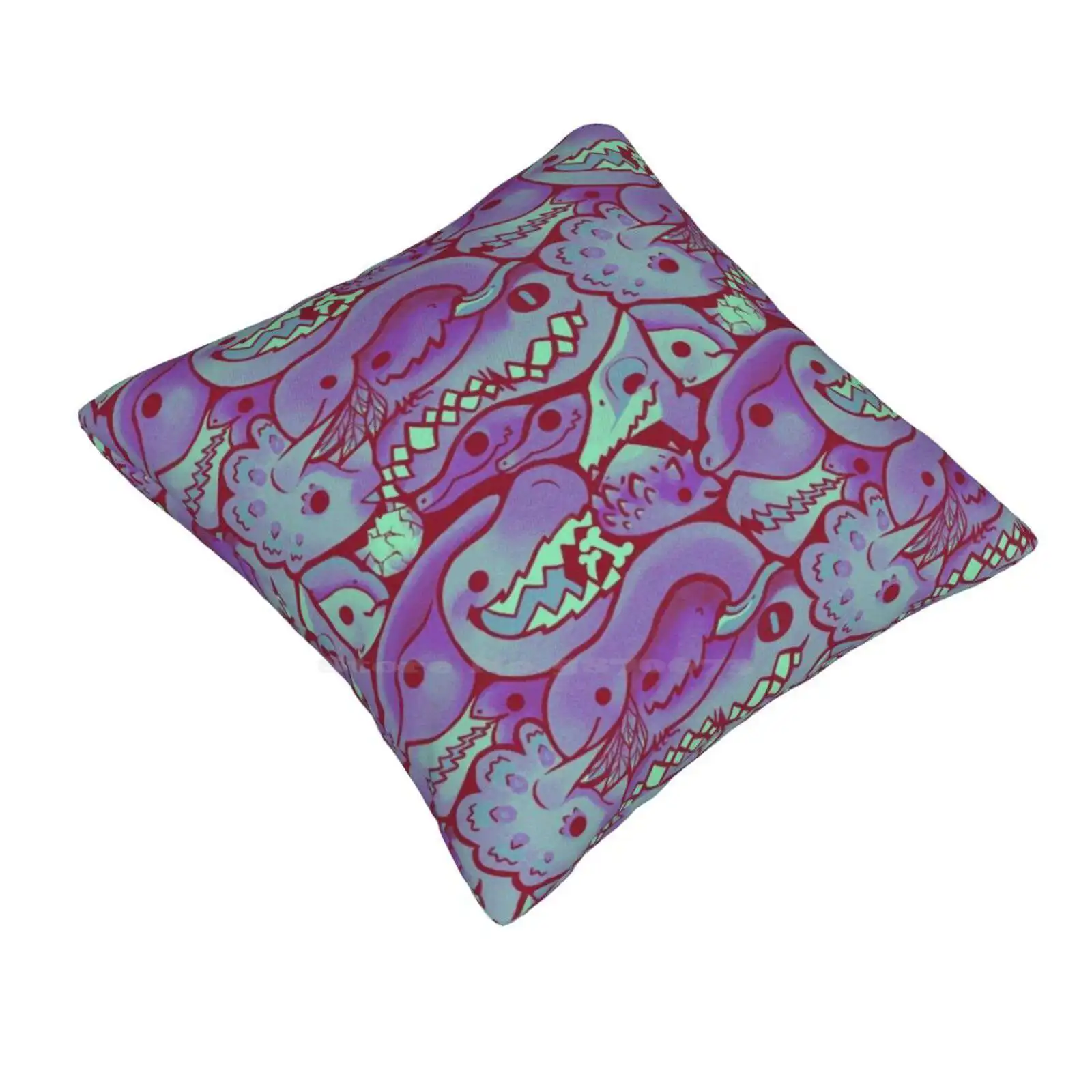 Dinosaur Pattern In Purple Pillow Cover Hug Pillowcase Dinosaurs Crowd Group Huddle T Rex Tyrannosaurus Brachiosaurus