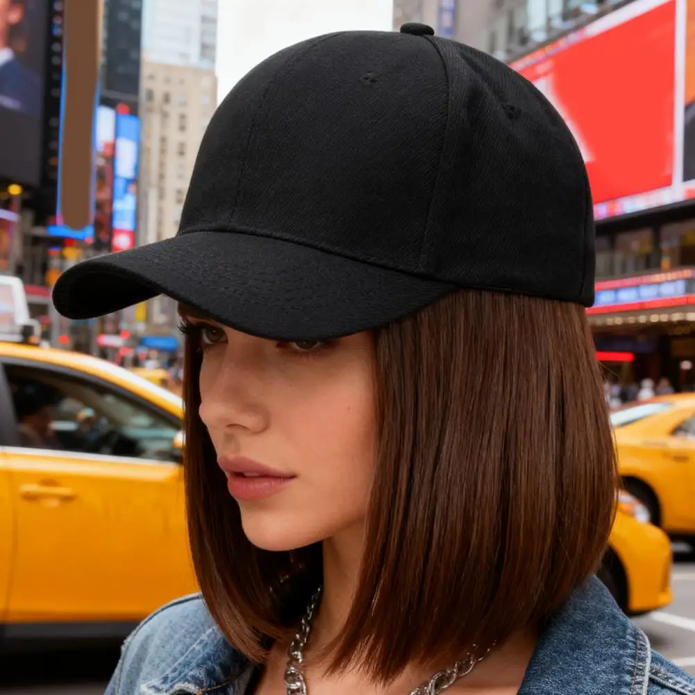 المرأة قبعة شعر مستعار قبعة بيسبول قابل للتعديل مع الشعر التمديد المظهر الطبيعي مقاومة للحرارة الاصطناعية قصيرة مستقيم بوب شعر مستعار قبعة #3
