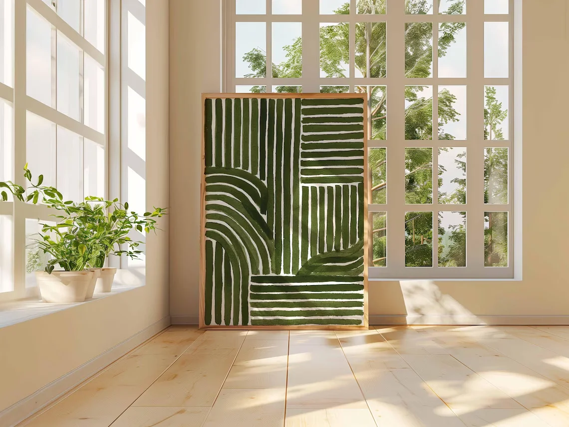Green Abstract Line Art Print – Modern Minimalist Geometric Poster, Contemporary Wall Decor, Mid Century Inspired Artwork image 6