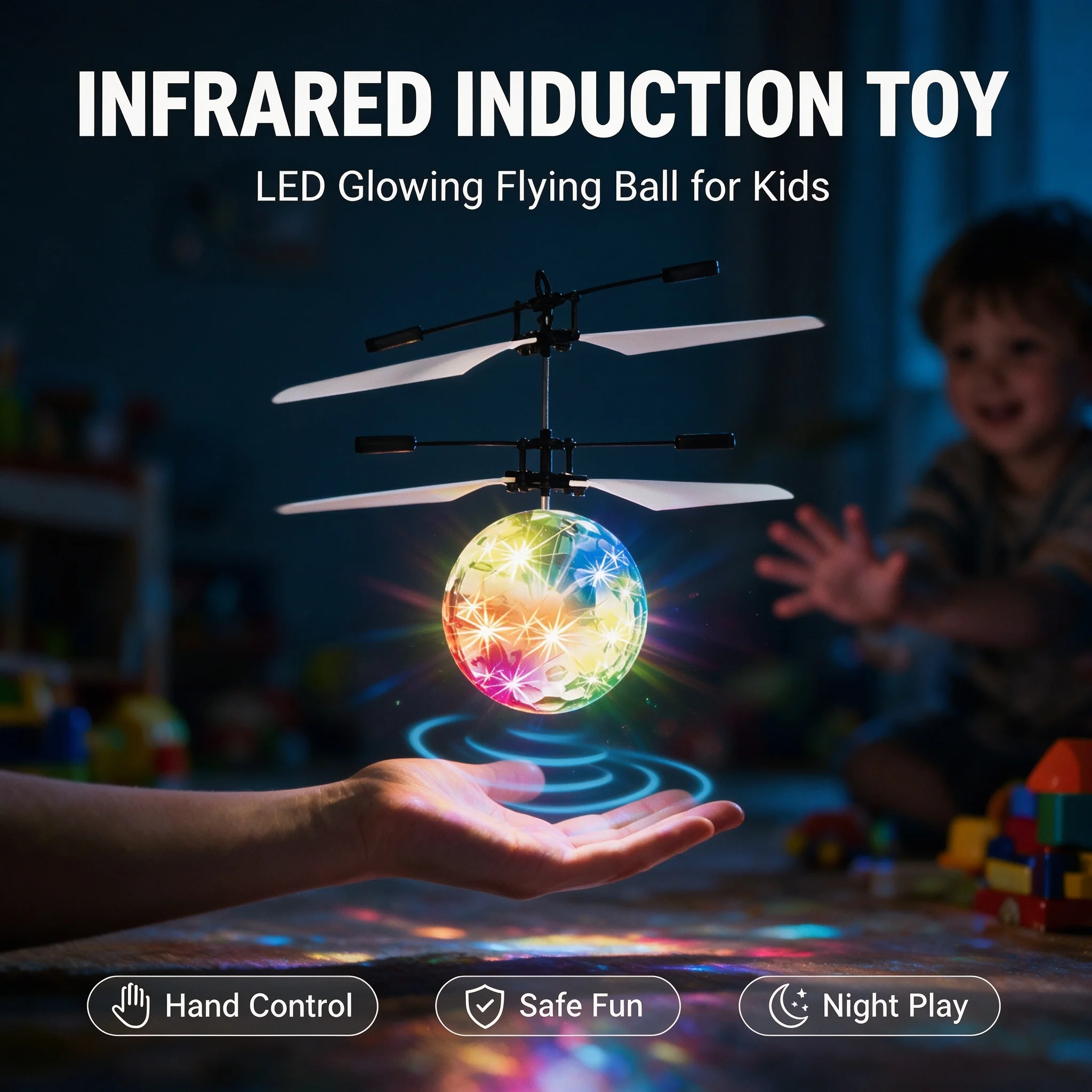 1pc Gesture-Sensitive Hovering Ball Rechargeable Colorful LED Light Up Drone Toy Indoor Outdoor Interactive PlayChildren's Toys