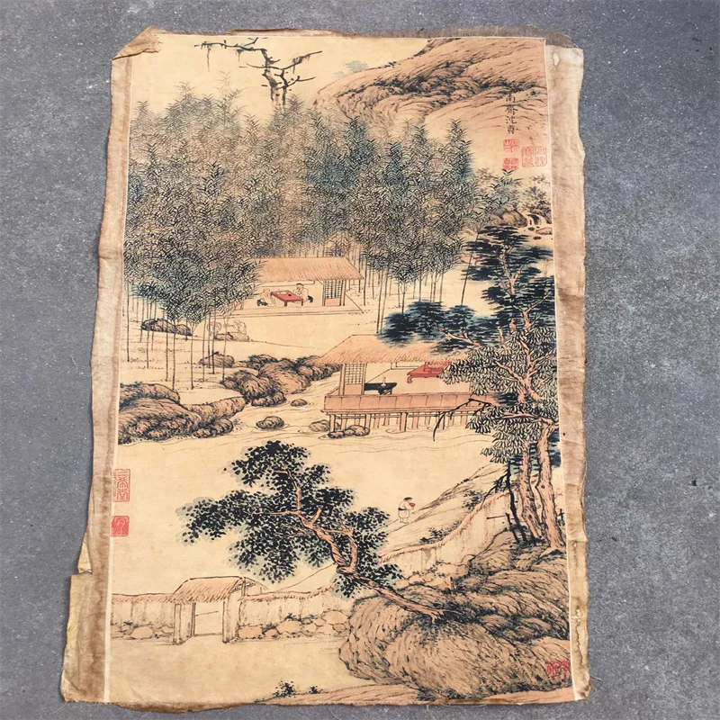 

China Old Scroll Painter's Rice Paper Wall Art Slice Shen Shen Zhen's Bamboo Furnace Mountain House Picture Traditional Asian