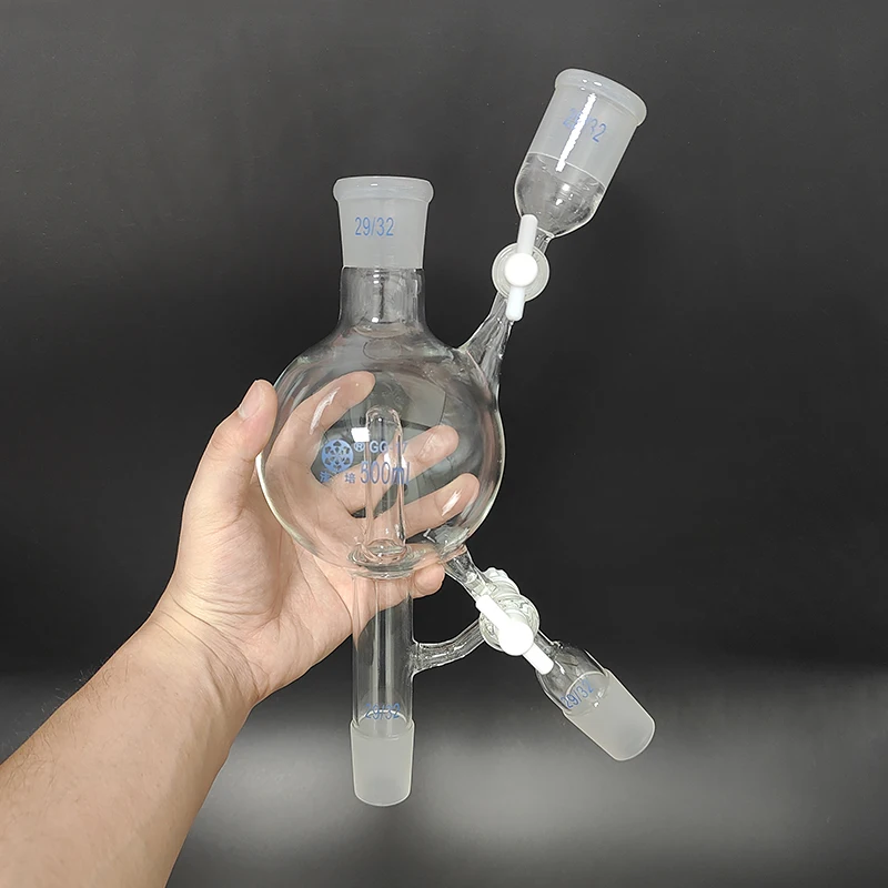 

FAPE Solvent ball distillation head device 250mL-500mL-2000mL, 4-joints 29/32, Double PTFE switch valve, Borosilicate glass