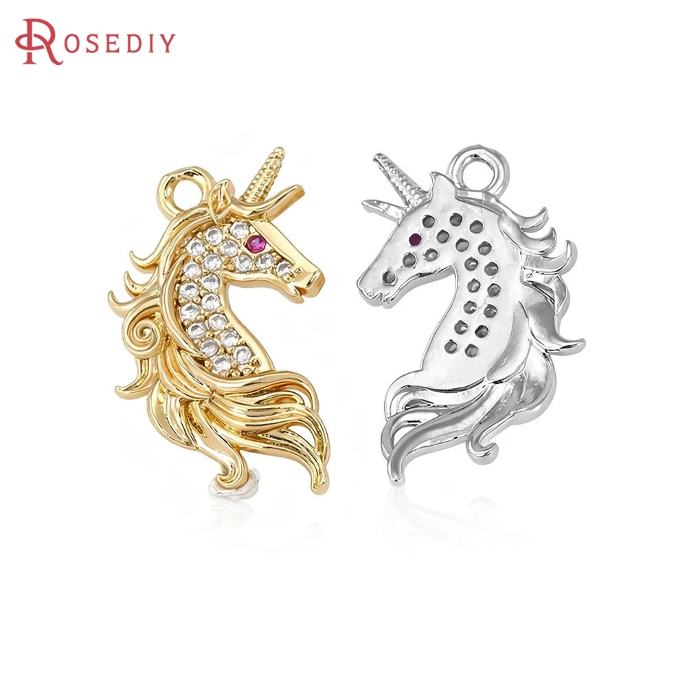 

4PCS 24x15MM 18K Gold Color Brass and Zircon Horse Head Charms Pendants High Quality Diy Necklace Earrings Making Accessories