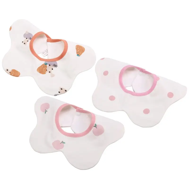 

360° Rotate Organic Cotton Baby Bibs 3-Pack, Adjustable Muslin Bibs For Teething & Drooling, Unisex-Y44A