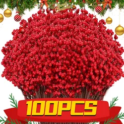 Simulation Red Berry Artificial Christmas Wealth Fruit Branches for Xmas Tree Party Home Table Ornaments Red Fruit Wreath Decor