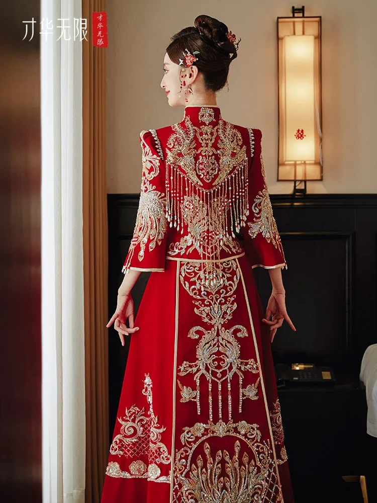 Velvet dress for brides new style wedding heavy industry Chinese-style and