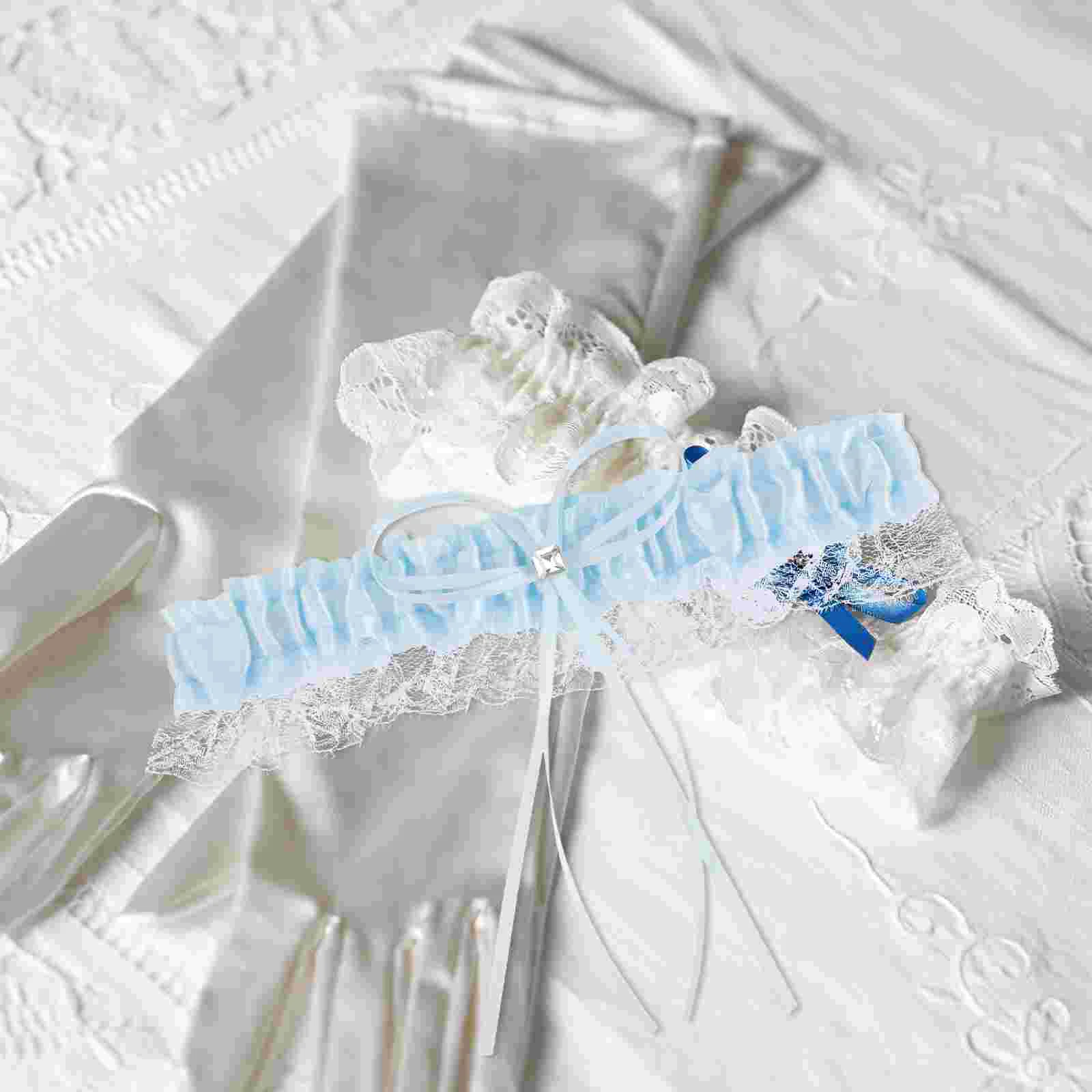 Bridal Lace Bride for Wedding Day Prom Leg Decor Reception Accessory Blue Garters Ribbon Practical