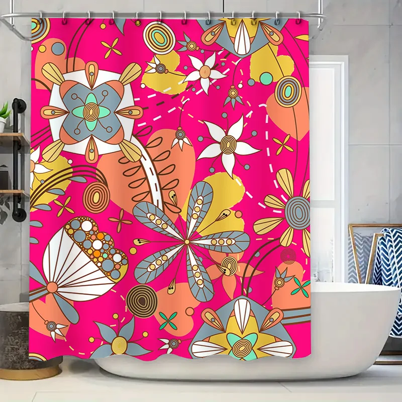 

Яркая занавеска для душа с цветочным принтом, смелый декор для ванной комнаты с цветочным дизайном, полиэфирная ткань для душа в ванной комнате