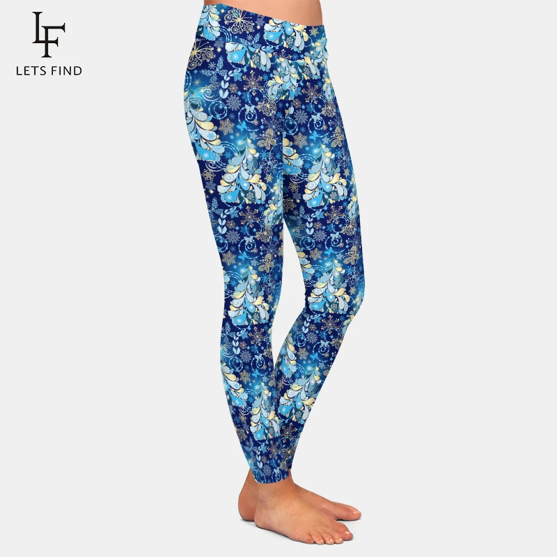 LETSFIND-Sexy Leggings de Fitness para Mulheres, Calças De Cintura Alta, Borboletas 3D e Flocos De Neve Padrão Calças Estampadas, Calças De Alta Qualidade