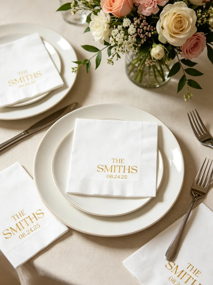 Custom Personalized Monogram Foil Disposable Napkins Cocktail Dinner Guest Towels Multi Colors Multi Sizes For Wedding