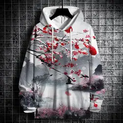Autumn Hoodies For Men 3d Landscape Ink Print Street Designer Long Sleeved Loose Oversized Pullover Fall Fashion Men's Clothing