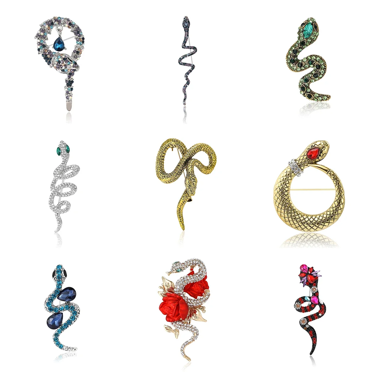 Vintage Gemstone Snake Brooches for Women Unisex Animal Pins Multi-color Available Casual Party Accessories Gifts