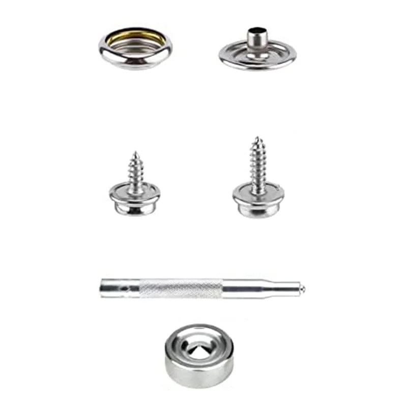 -FDDT 120Pcs Snap Fasteners Marine Canvas Snaps Set With 2Pcs Setting Tool Stainless Steel Snap Buttons Snaps With Screws