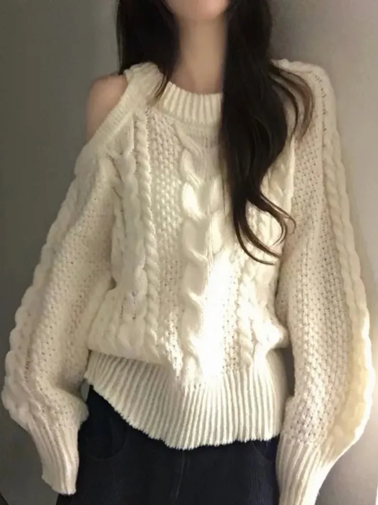 시크한 가을 겨울 니트 루즈핏 여성 스웨터, 라운드넥 트위스트 캐주얼 소프트 롱 스웨터 탑