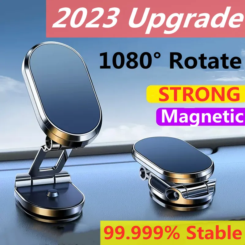 Obrotowy magnetyczny uchwyt samochodowy na telefon 1080 Magnes Smartphone Wsparcie GPS Składany uchwyt na telefon w samochodzie dla iPhone Samsung Xiaomi