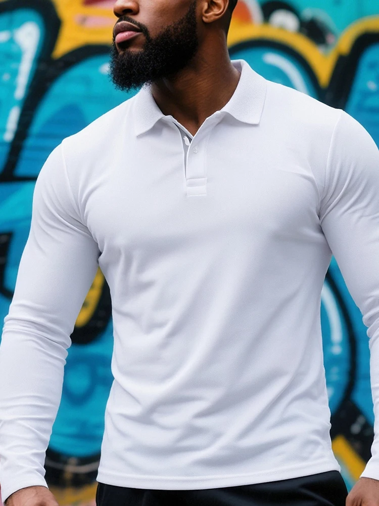 Herren Langarm-Poloshirt Schnelltrocknend Atmungsaktives Sport-T-Shirt Lässige Golf-Poloshirts Arbeitskleidung Pullover mit Kragen für Outdoor-Aktivitäten