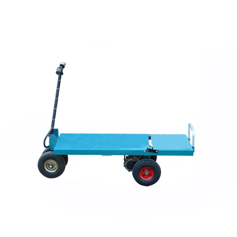 Household Industrial Electric Small Cart 4 Wheels Platform Hand Cart Trolley Cargo Outdoor Transport Cart Dump Wagon Heavy Duty