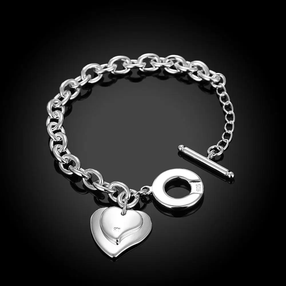 

Hot Korean Trend 925 Sterling Silver Romantic Lovely Heart Card Pendant Bracelets For Women Wedding Party Fashion Jewelry Gifts