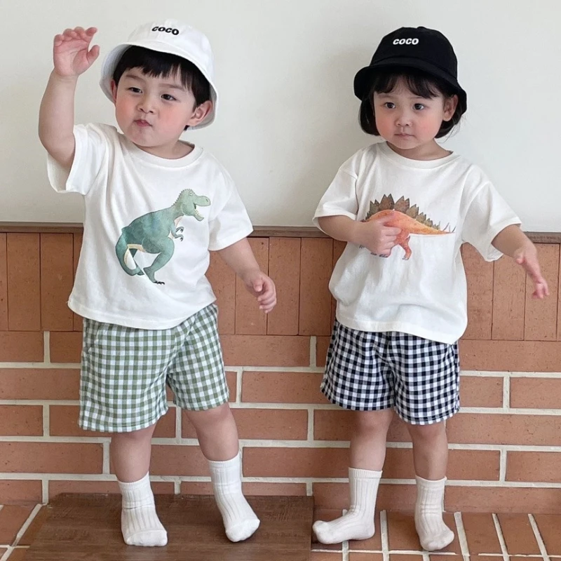 

Футболка с мультяшным принтом для мальчиков, простые модные футболки, шорты, новые модные топы, детские топы с короткими рукавами, шорты, комплекты детской одежды