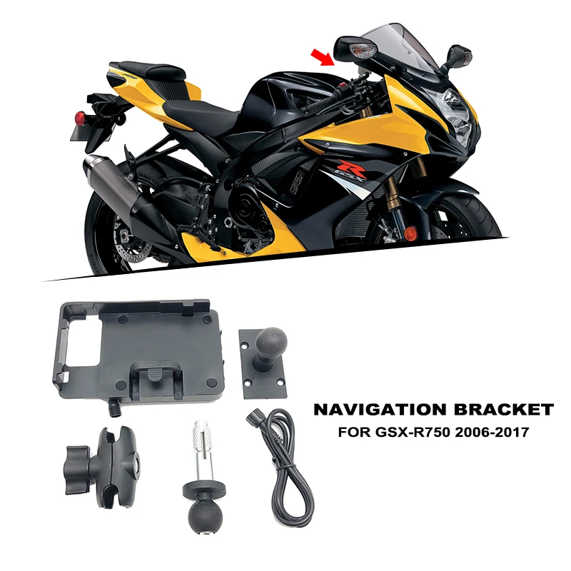 Fit For Suzuki GSXR750 GSX-R750 2006-2017 2016 2015 Motorcycle USB Charging Mobile Phone GPS Navigation mobile phone holder