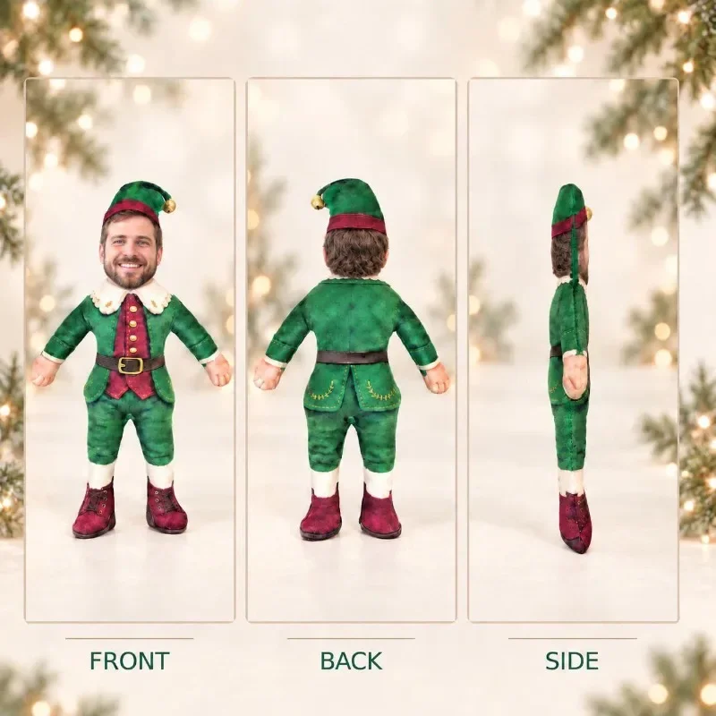 Personalized Christmas Elf Doll Custom Face Photo Plush Poseable Wire Limbs Holiday Gift Stocking Stuffer