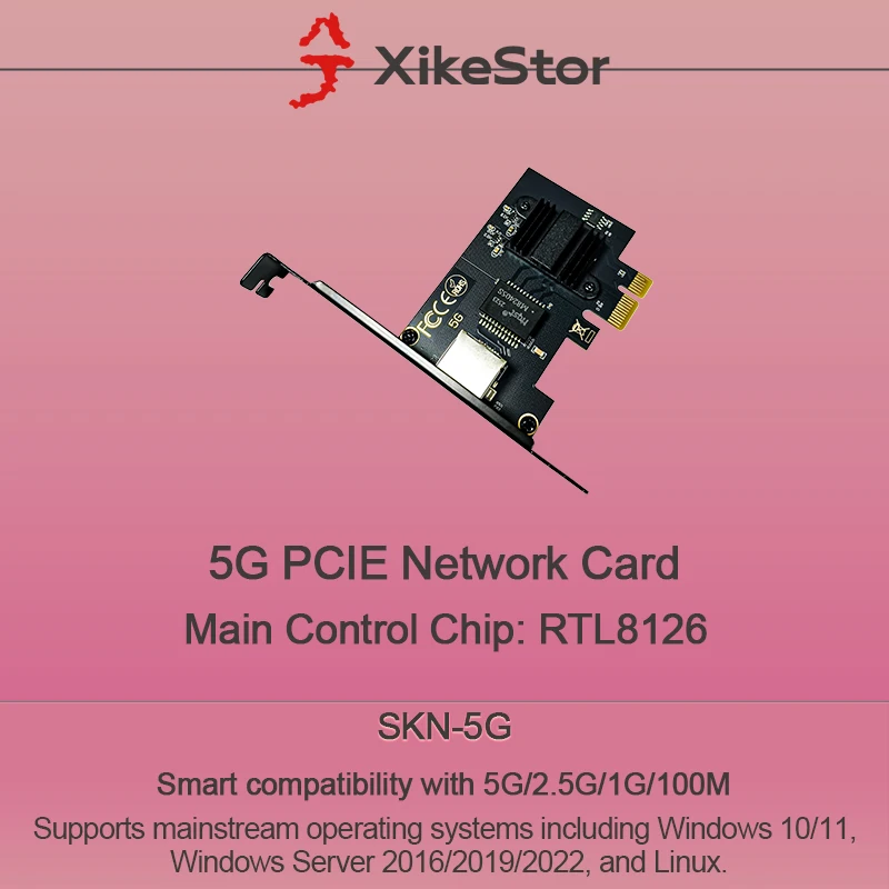 

Main Control Chip RTL8126 5G PCIE NIC Compatible with 100M/1G/2.5G/5G Ethernet PCI Express Wlan Adapter Win 10 11