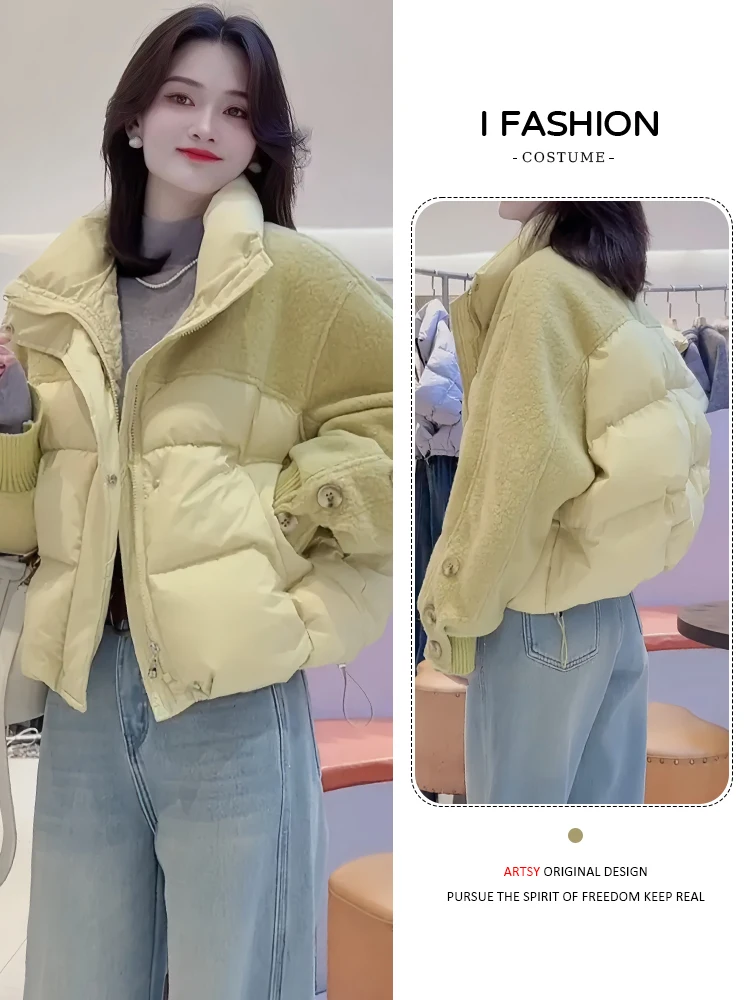 เสื้อโค้ทผ้าฝ้ายบุหนาสำหรับผู้หญิง ดีไซน์สีสันสดใส ทรงหลวม สไตล์เกาหลี เหมาะสำหรับฤดูหนาว