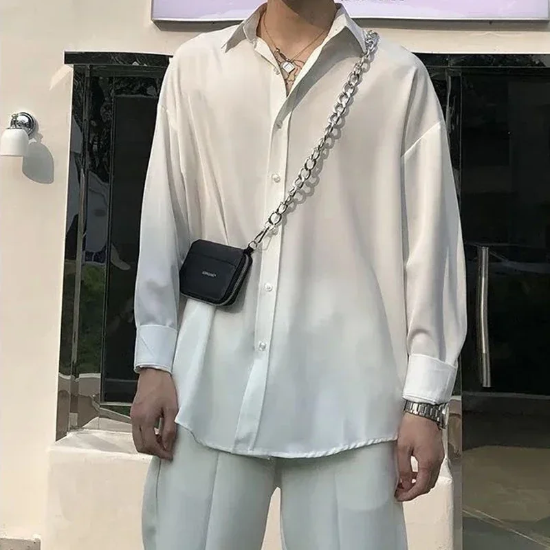 

Turn-down Collar Simplicity Button Long Sleeve Solid Loose Business Casual Office Lady Man Formal Spring Summer Men's Clothing