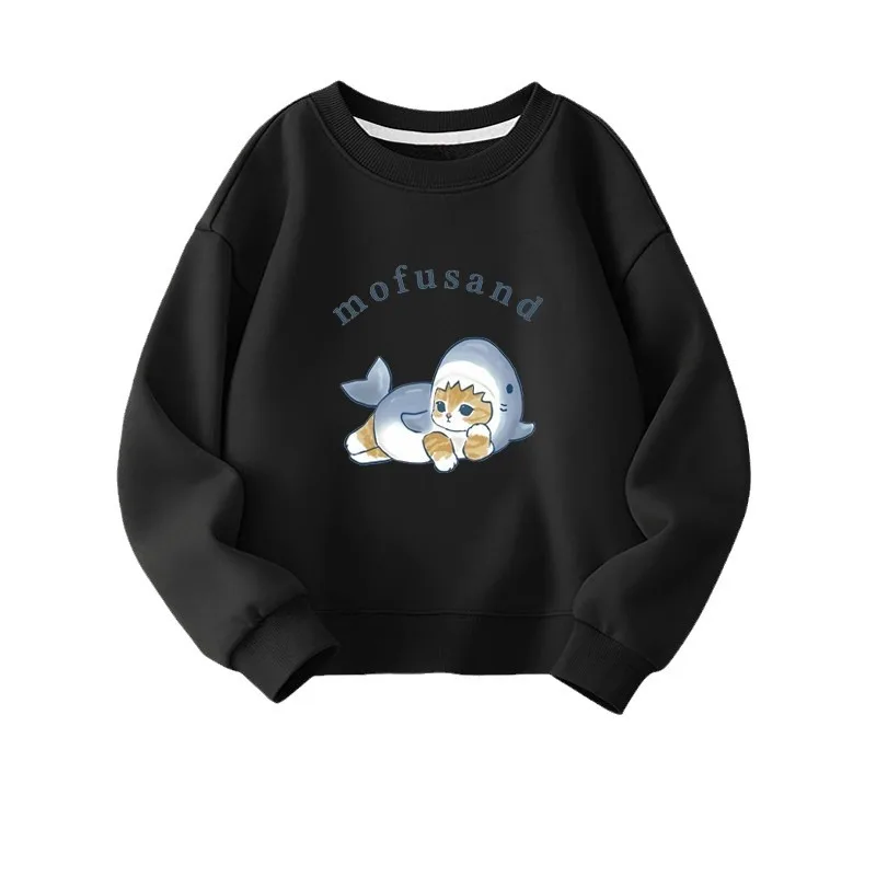 Shark Cat Spring and Autumn Sweatshirt for Men and Women, Casual Long-sleeved T-shirt Base Layer Mofusand Kids Clothes Girls