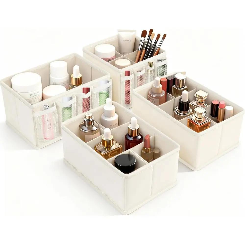 Cosmetic Storage Bins Makeup Organizer, Adjustable Multifunction Storage Box Desk Divider or Makeup Brushes, Bathroom Countertop