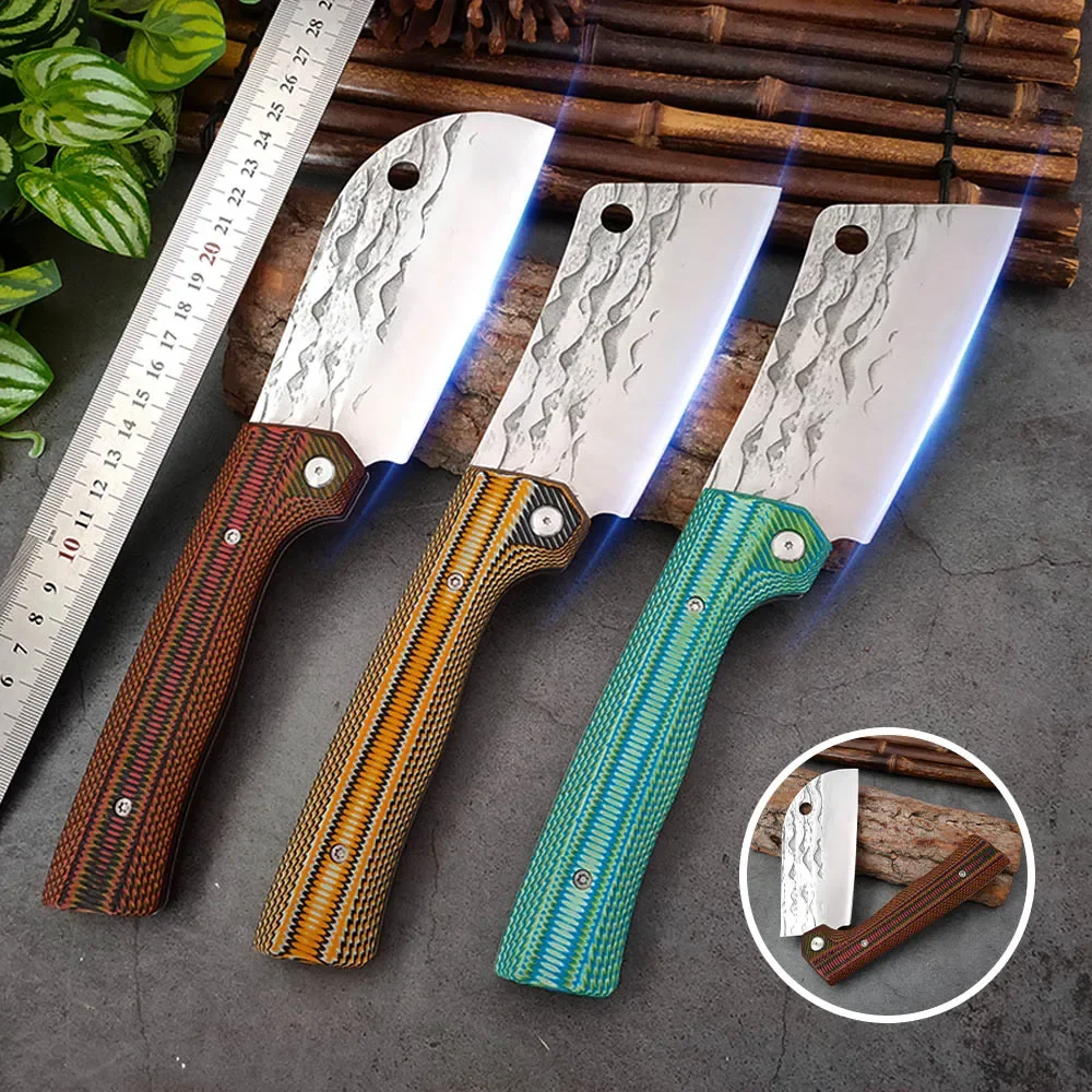 Folding Knife Meat Cleaver 5Cr15 Hand Forged Blade Kitchen Knives G10 Handle 5 Inch Pocket Knife Slicing Fish Fruit Meat Knife