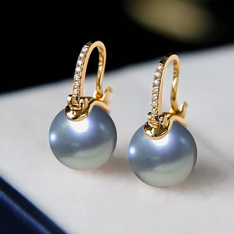 Luxurious Top Quality Big Dark Green Tahiti Style Shell Pearl Earrings For Women\'s S925 Sterling Silver Jewelry Free Shipping