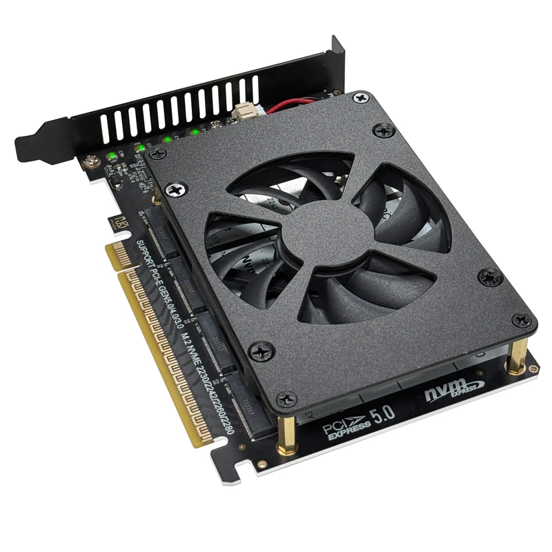 

Адаптер расширения RAID для SSD NVMe M.2 M-KEY PCIe 5.0 x16 с охлаждающим вентилятором, 4*128 Гбит/с, плата расширения для материнской платы с радиатором, адаптер M.2
