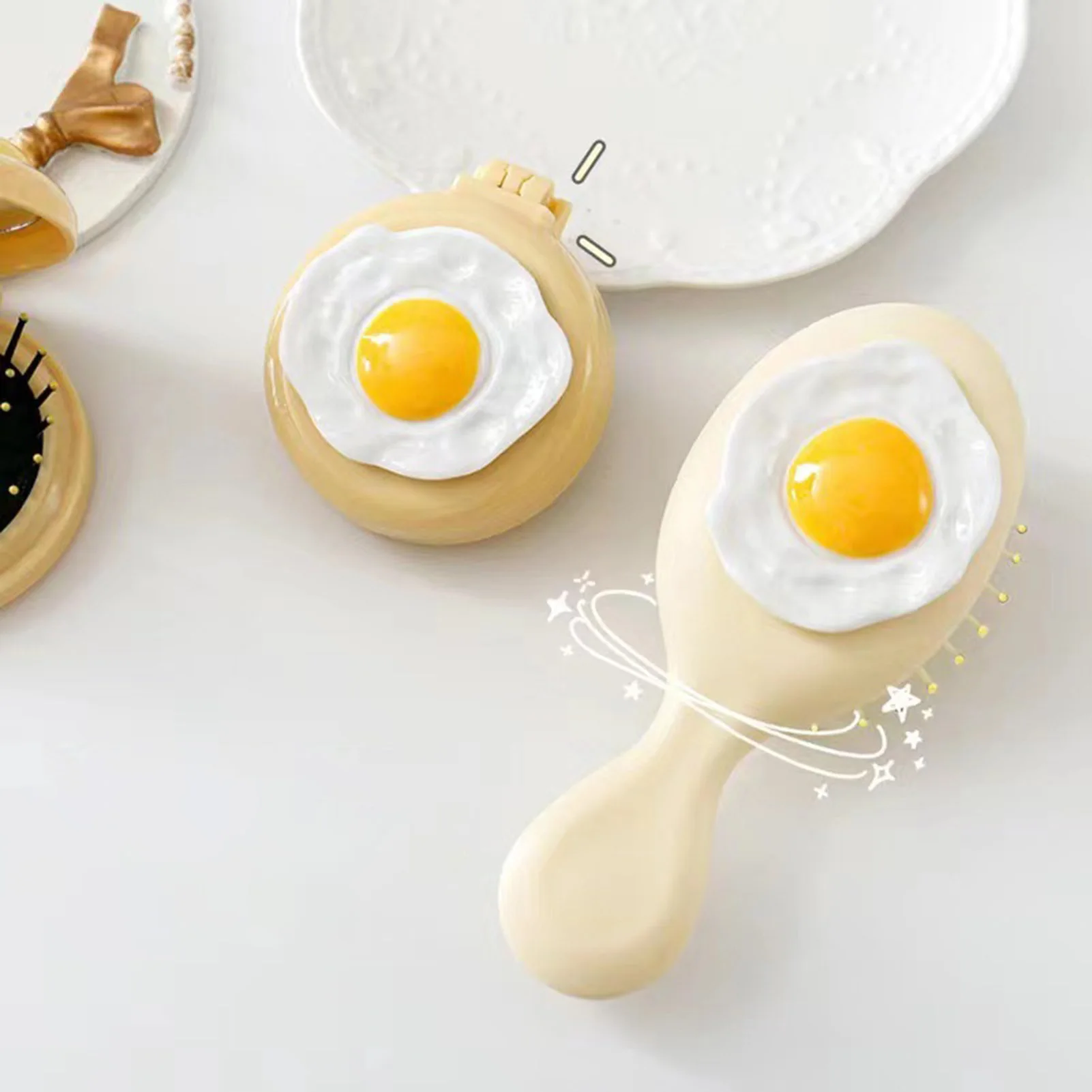 Cartoon Mini Air Cushion Comb Kawaii Cheese Fried Egg Decoration Massage Comb For Women Portable Outdoor Pocket Air Cushion Comb